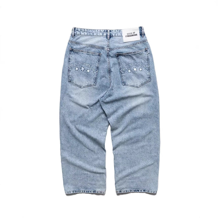 Damen weite Denim-Jeans mit stilvollem Stickdesign Drune