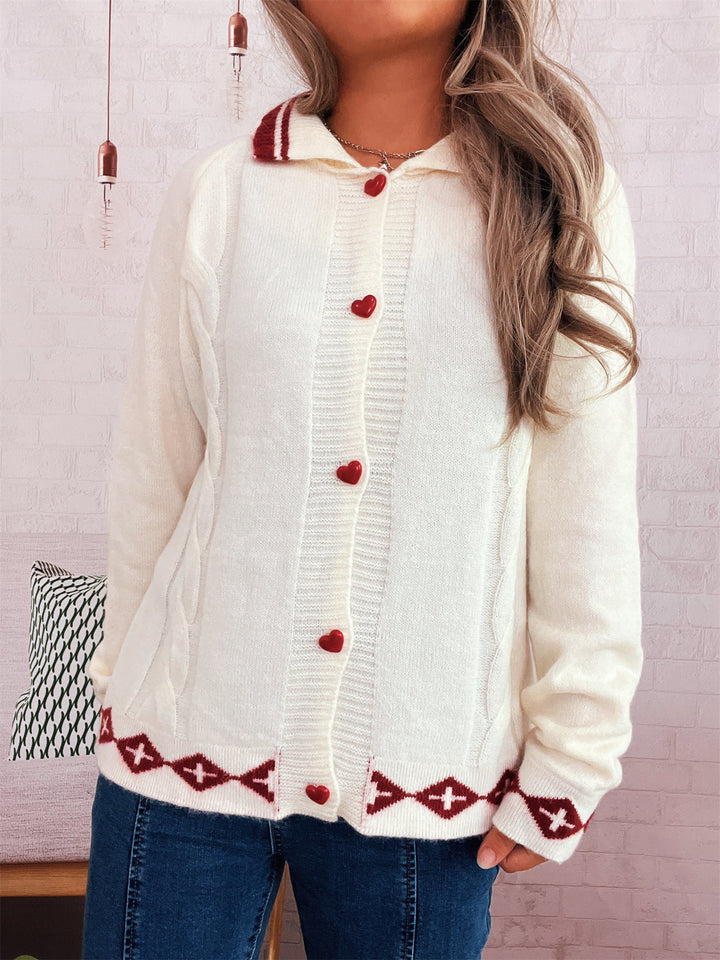 Damen Strickjacke mit kreativem Zopfmuster und modernen Knopfdetails Drune