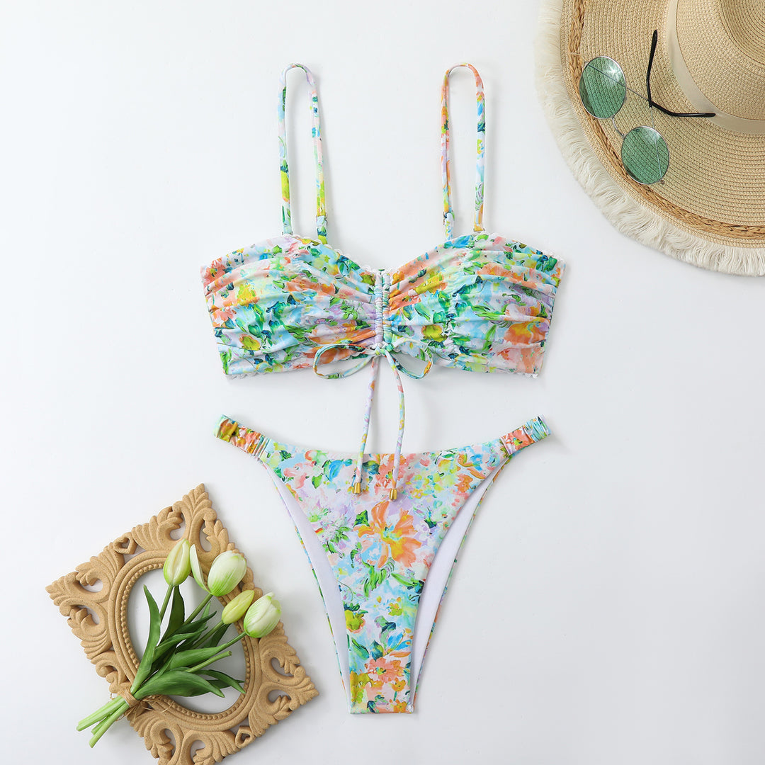 Damen-Bikini-Set mit Raffung und romantischem Blumendesign Drune