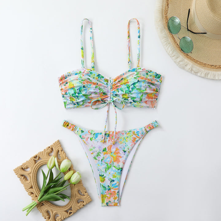 Damen-Bikini-Set mit Raffung und romantischem Blumendesign Drune