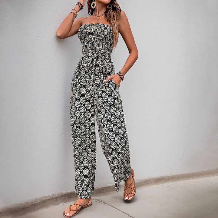Damen Jumpsuit mit aufregendem Boho-Muster und elastischem Bund Drune