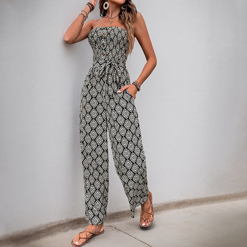 Damen Jumpsuit mit aufregendem Boho-Muster und elastischem Bund Drune