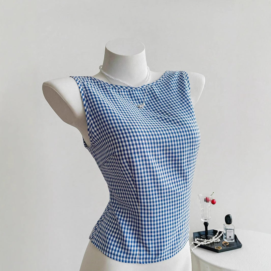 Damen ärmelloses Blusenshirt im klassischen Karomuster Drune