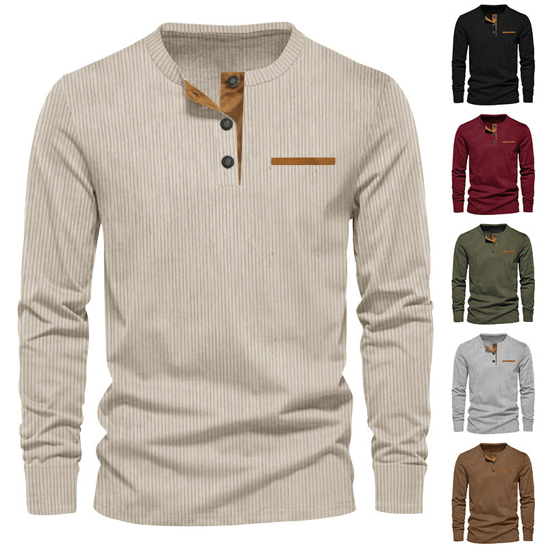 Herren nan Langarm-Henley mit feiner Rippenstruktur, schmaler Silhouette und Brustpaspel Drune