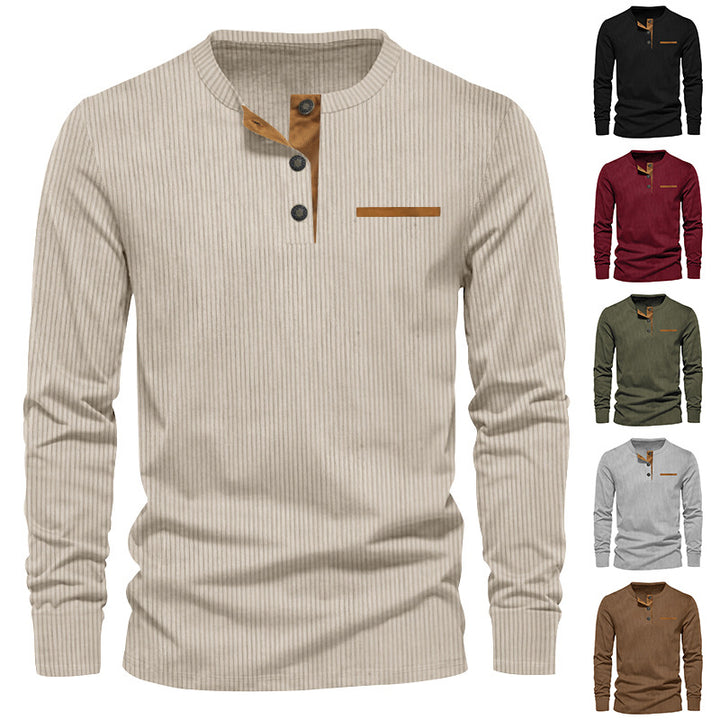 Herren nan Langarm-Henley mit feiner Rippenstruktur, schmaler Silhouette und Brustpaspel Drune