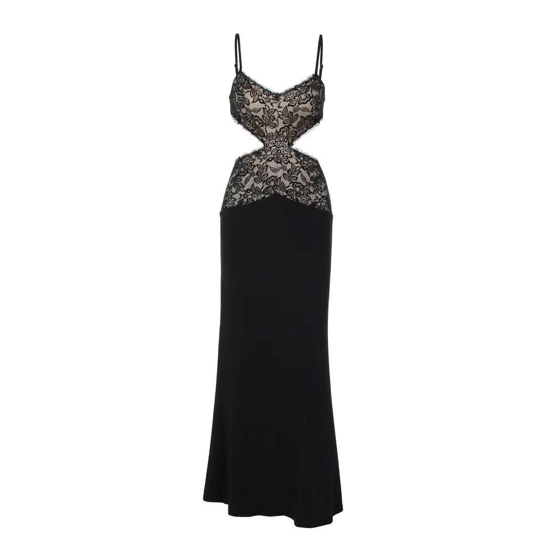 Damen Elegantes Spitzen-Maxikleid mit tiefem V-Ausschnitt und raffiniertem Schnitt Drune