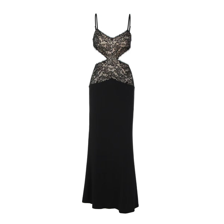 Damen Elegantes Spitzen-Maxikleid mit tiefem V-Ausschnitt und raffiniertem Schnitt Drune