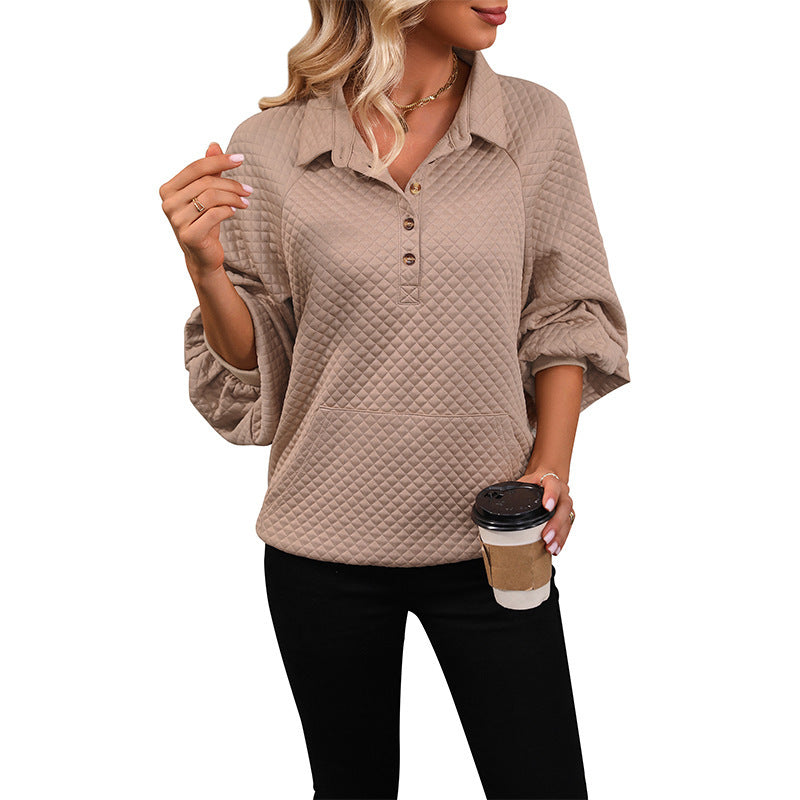 Damen Oversized Pullover mit strukturiertem Waffelmuster und Knopfleiste Drune