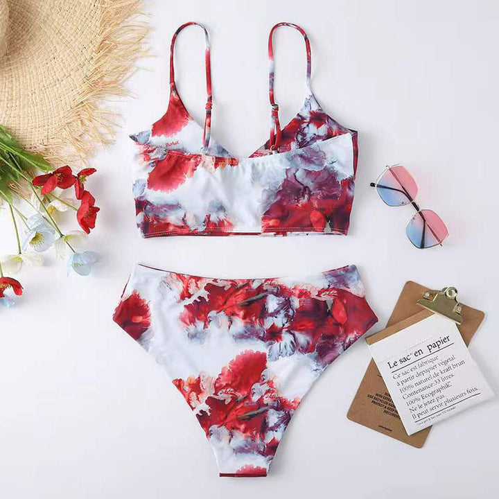 Damen Hoch tailliertes Bikini-Set mit Blumenmuster Drune