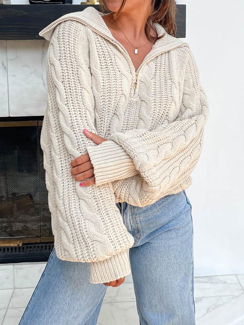 Damen lässiger Strickpullover mit weichem Zopfmuster und praktischer Kapuze Drune