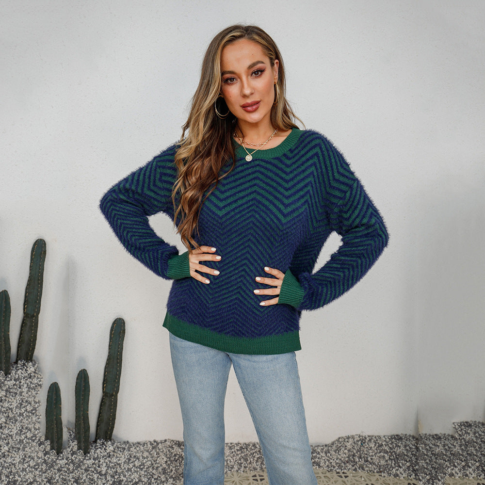 Damen Pullover mit chevron Muster Drune