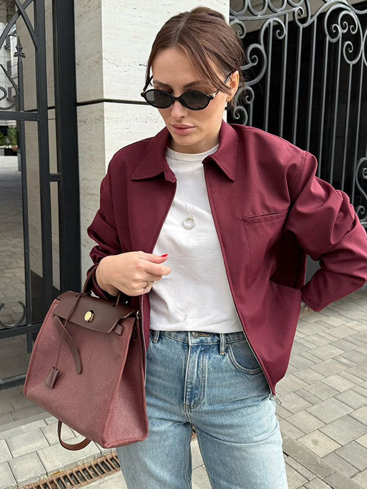 Damen modische Oversized-Jacke mit praktischem Reißverschluss Drune