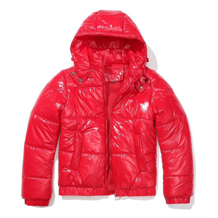 Damen glänzende Steppjacke mit abnehmbarer Kapuze Drune
