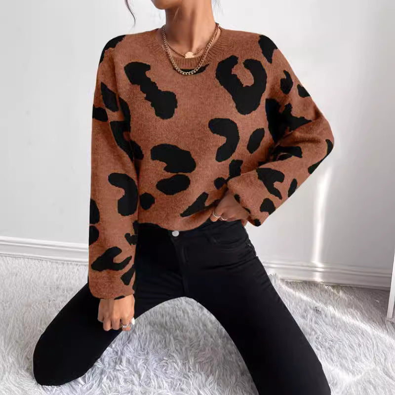 Damen modischer Strickpullover mit trendigem Leo-Design und weitem Schnitt Drune