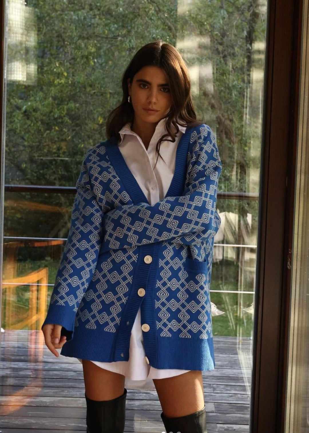 Damen Gemusterte Strickjacke mit eleganten Taschen Drune