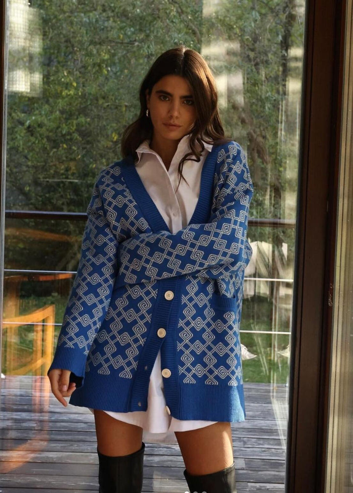 Damen Gemusterte Strickjacke mit eleganten Taschen Drune