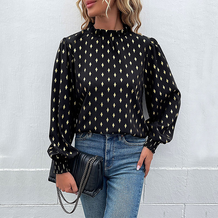 Damen Bluse mit elegantem Kragen und modischem Muster Drune