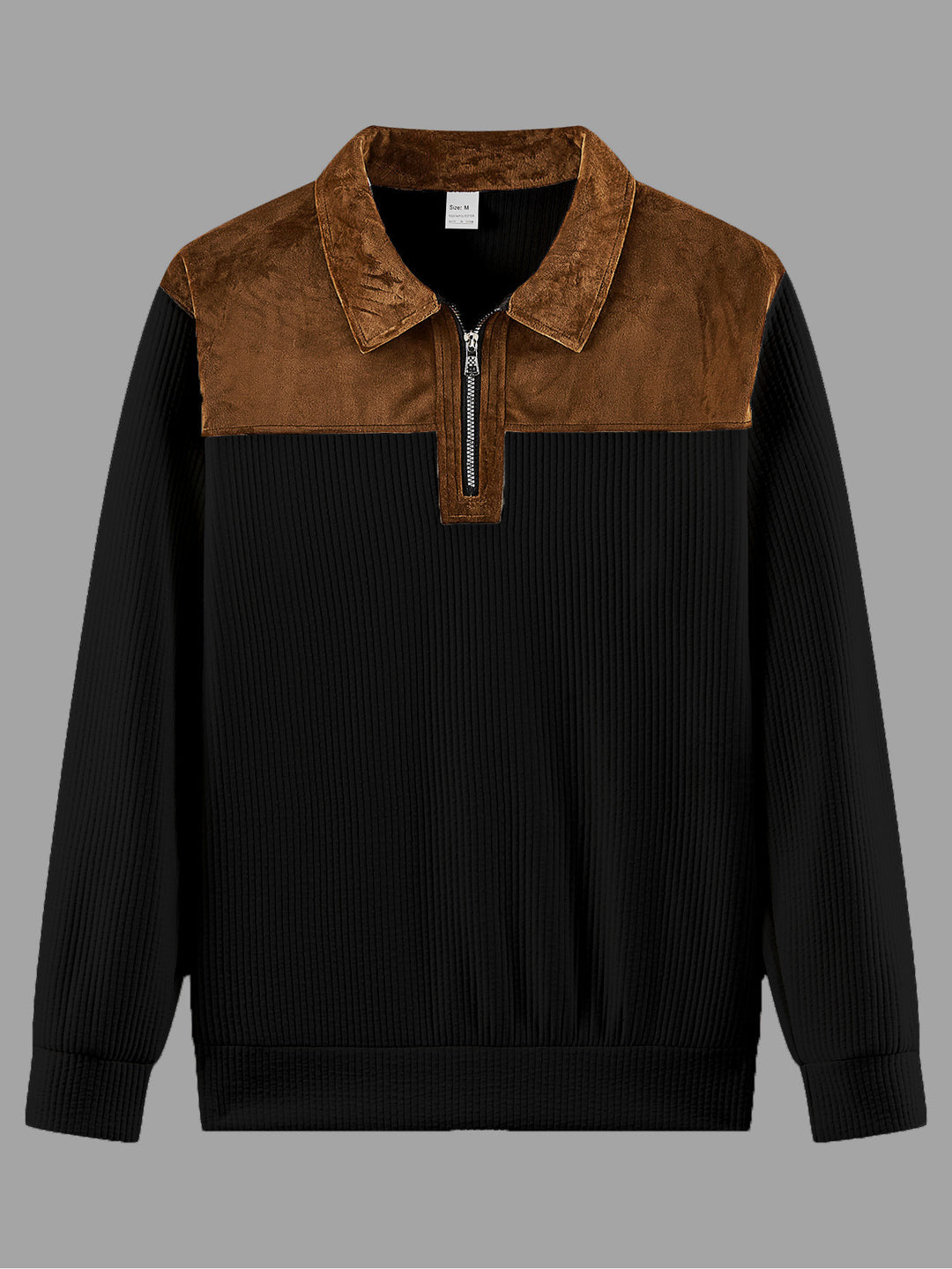 Unisex nan feinstrukturierter Strickpullover mit halbem Reißverschlusskragen und Samtbesatz Drune