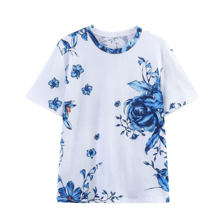 Damen T-Shirt aus hochwertiger Baumwolle mit floralem Print und lässigem Schnitt Drune