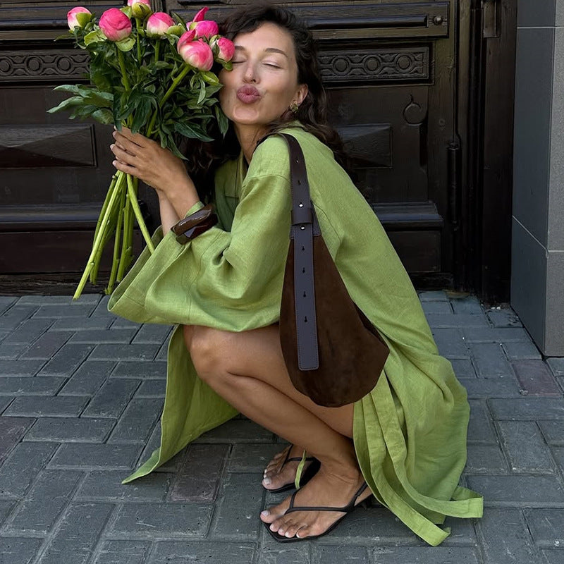 Damen luftige Leinenmaxikleid Drune