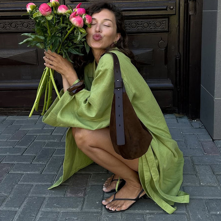 Damen luftige Leinenmaxikleid Drune