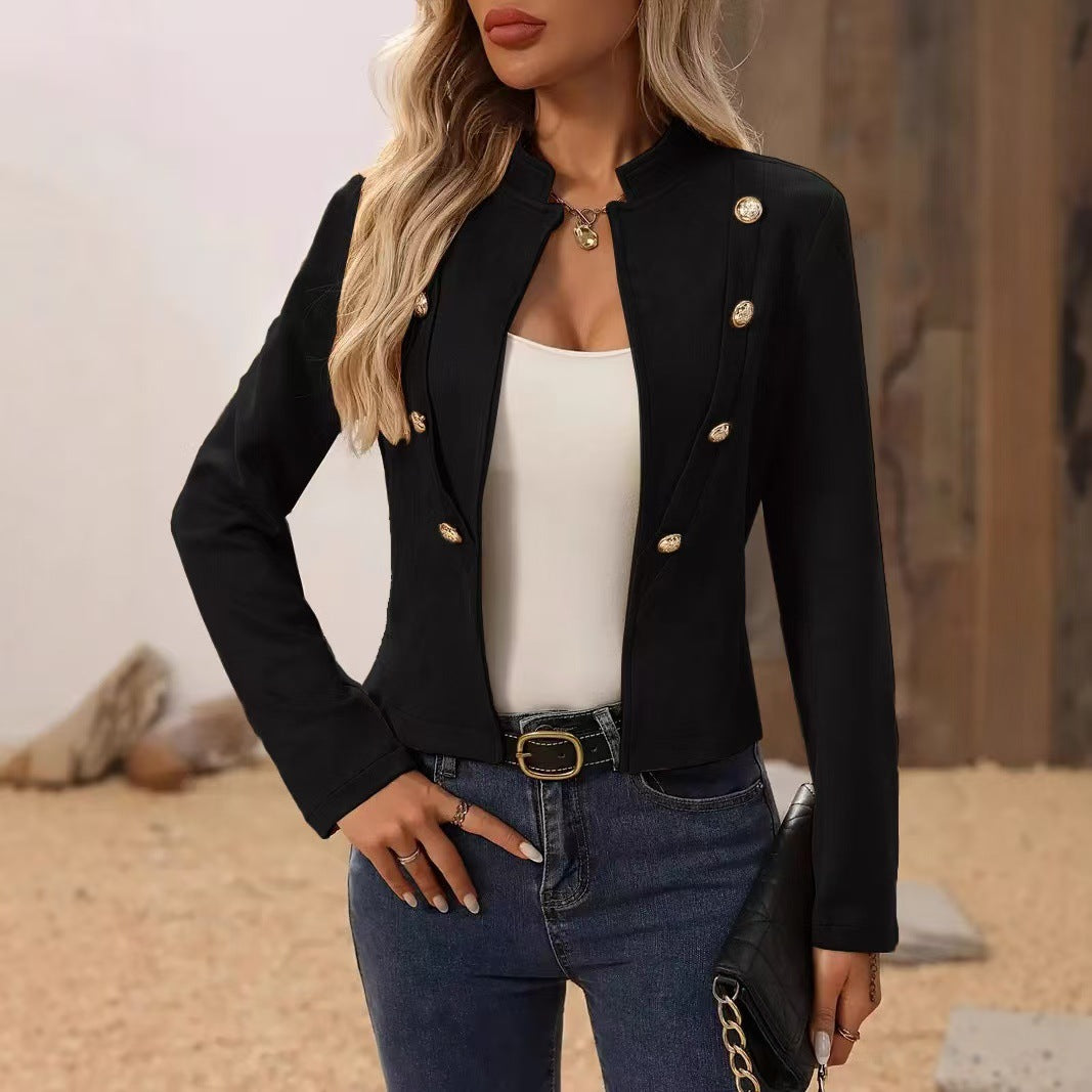 Damen elegante taillierte Blazerjacke mit goldenen Knöpfen Drune