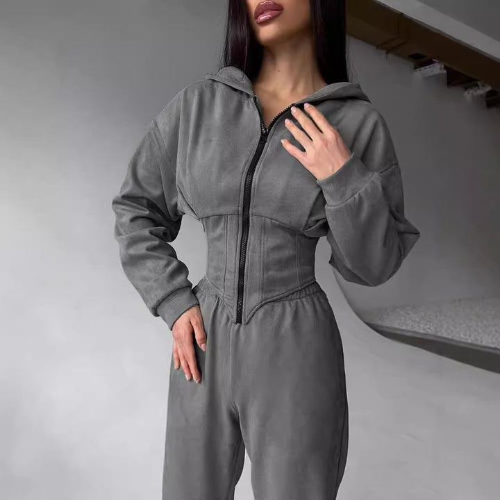 Damen modischer Jumpsuit mit tailliertem Design und innovativem Reißverschluss Drune
