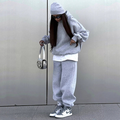 Damen gemütlicher Fleece-Loungewear-Anzug mit hohem Kragen Drune