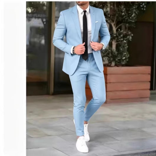 Herren nan tailliertes Anzugset aus leichtem Stretch-Twill mit Ein-Knopf-Sakko und Flat-Front-Hose Drune