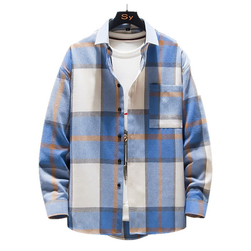 Herren nan kariertes Overshirt aus schwerem Flanell mit Brusttasche und lässigem Schnitt Drune