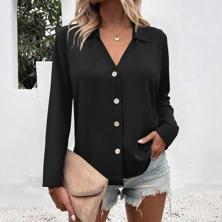 Damen Modische Bluse mit V-Ausschnitt und Knopfdetails Drune