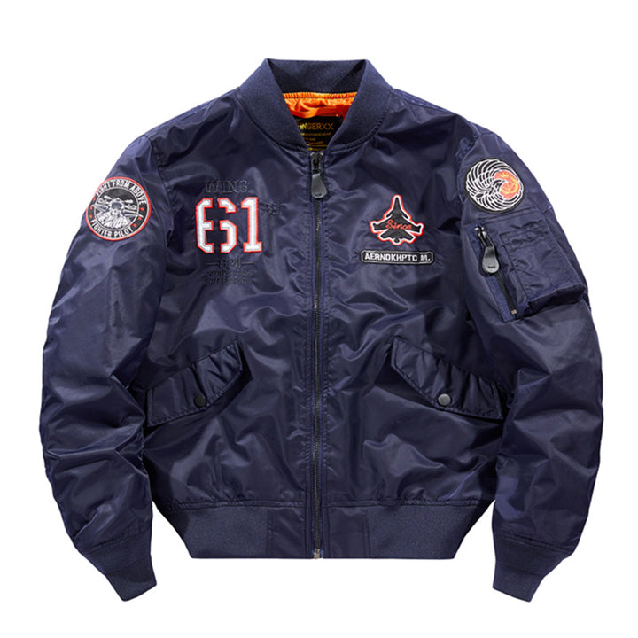 Herren  Kontrast-gefütterte bestickte Patches Piloten Bomberjacke mit Utility-Ärmeltasche Drune