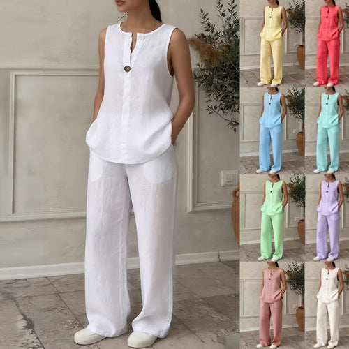 Damen Elegantes und luftiges Ensemble mit Knopfdetail Drune