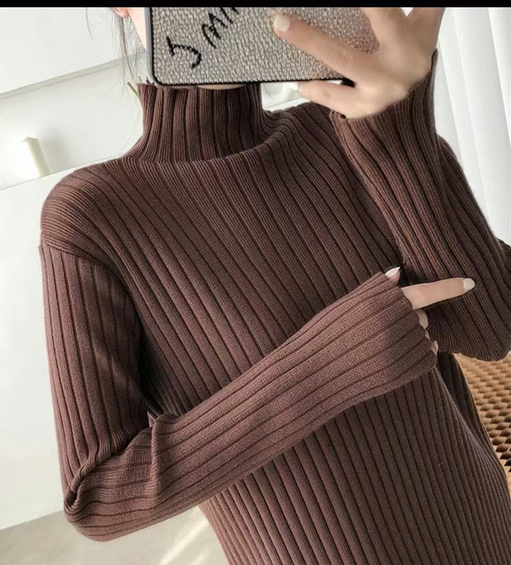 Damen Strickkleid mit feiner Rippstruktur und hohem Kragen Drune
