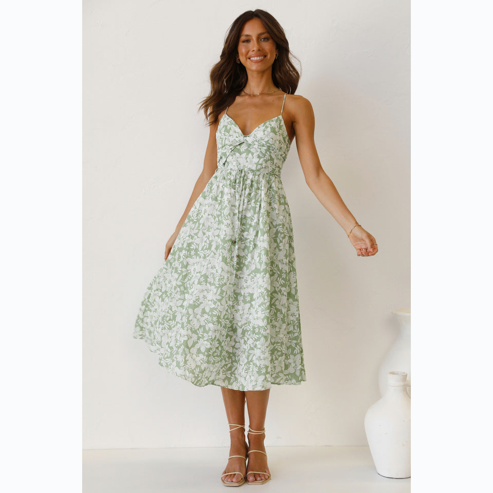 Damen Midikleid mit Floralem Muster und Verstellbaren Spaghettiträgern Drune