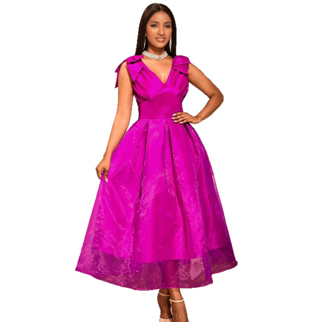 Damen Elegantes Abendkleid mit voluminösen Schleifenärmeln Drune