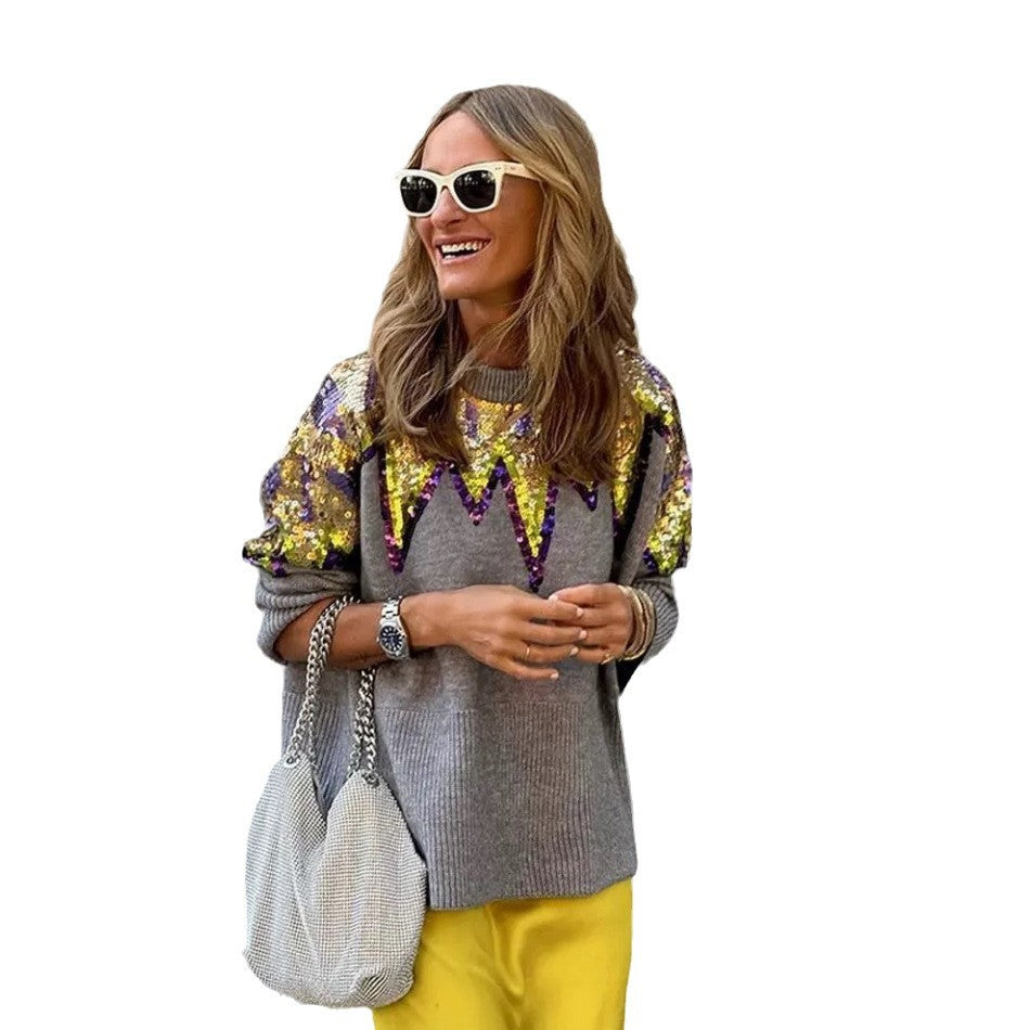 Damen Glitzerndes Oversize-Pullover mit einzigartigem Design und funkelnden Details Drune