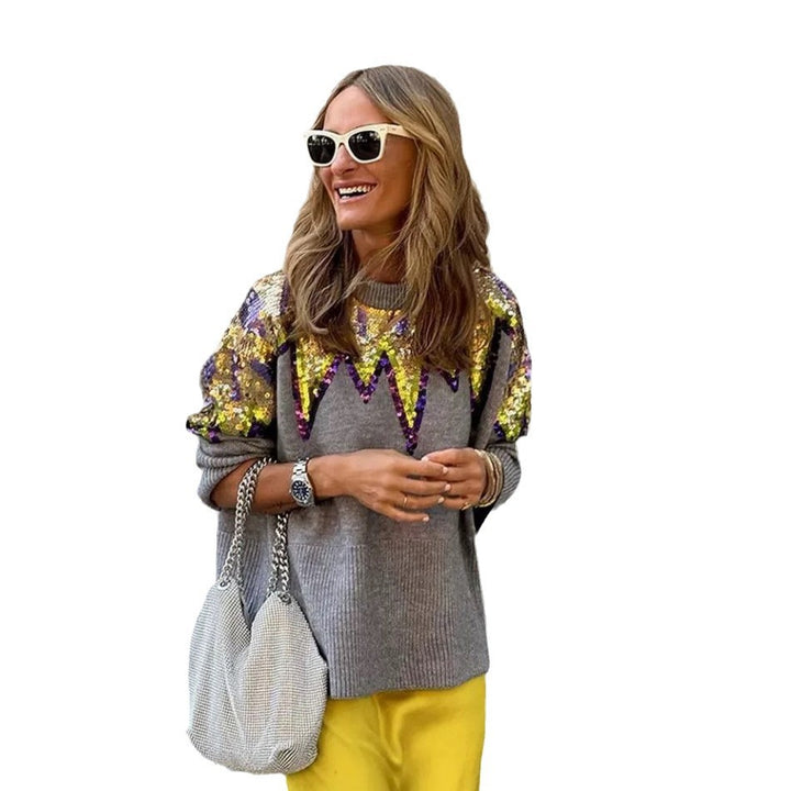 Damen Glitzerndes Oversize-Pullover mit einzigartigem Design und funkelnden Details Drune