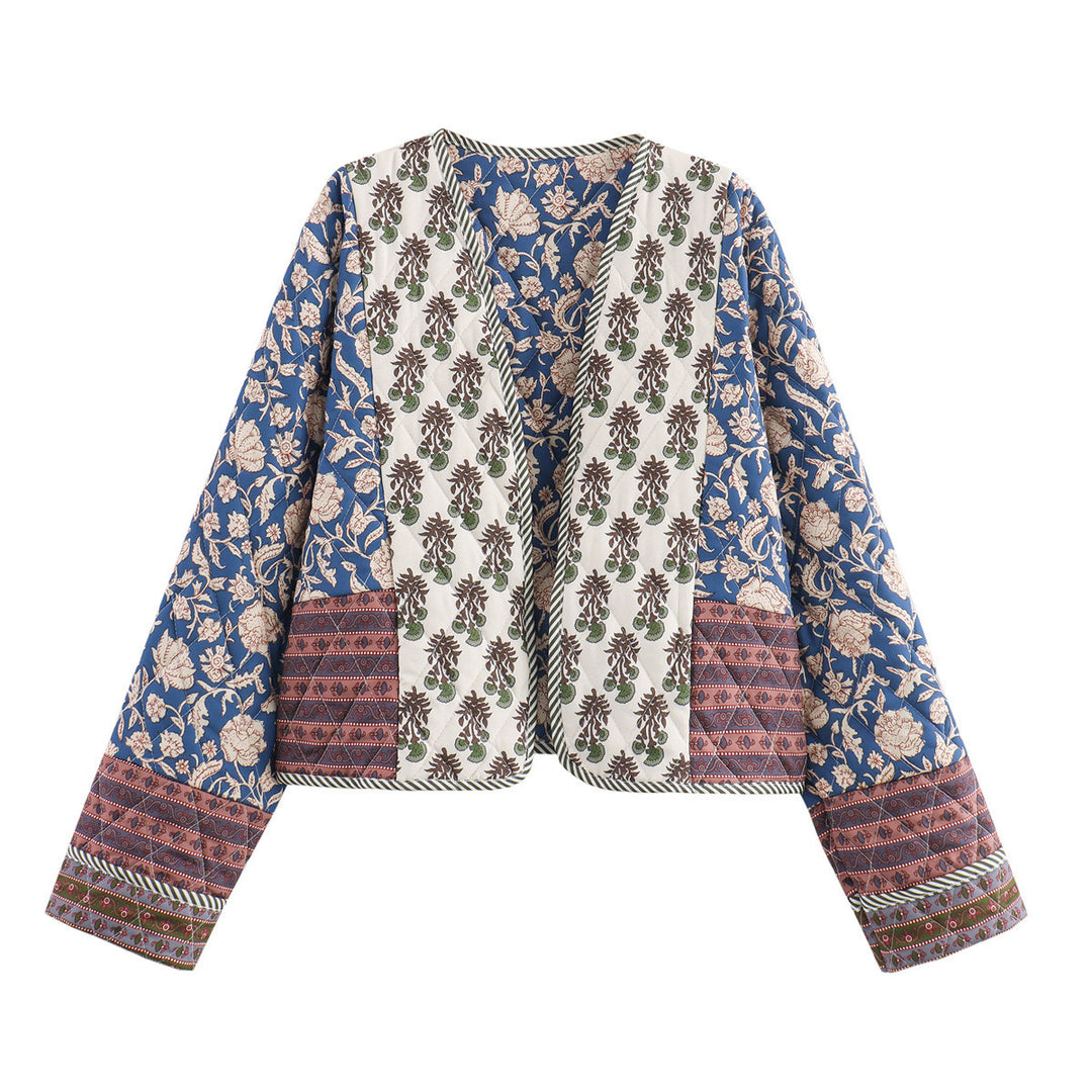 Damen Patchwork-Jacke mit floralen Mustern und weitem Schnitt Drune