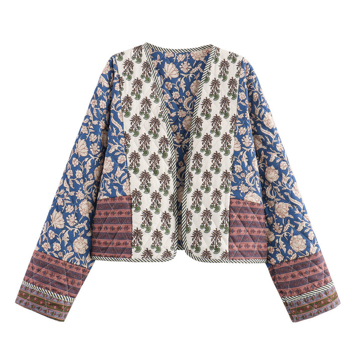 Damen Patchwork-Jacke mit floralen Mustern und weitem Schnitt Drune