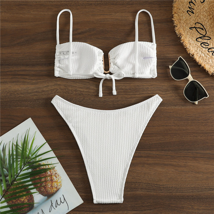 Damen Bikini-Set mit gerafftem Oberteil und hochtaillierten Höschen Drune