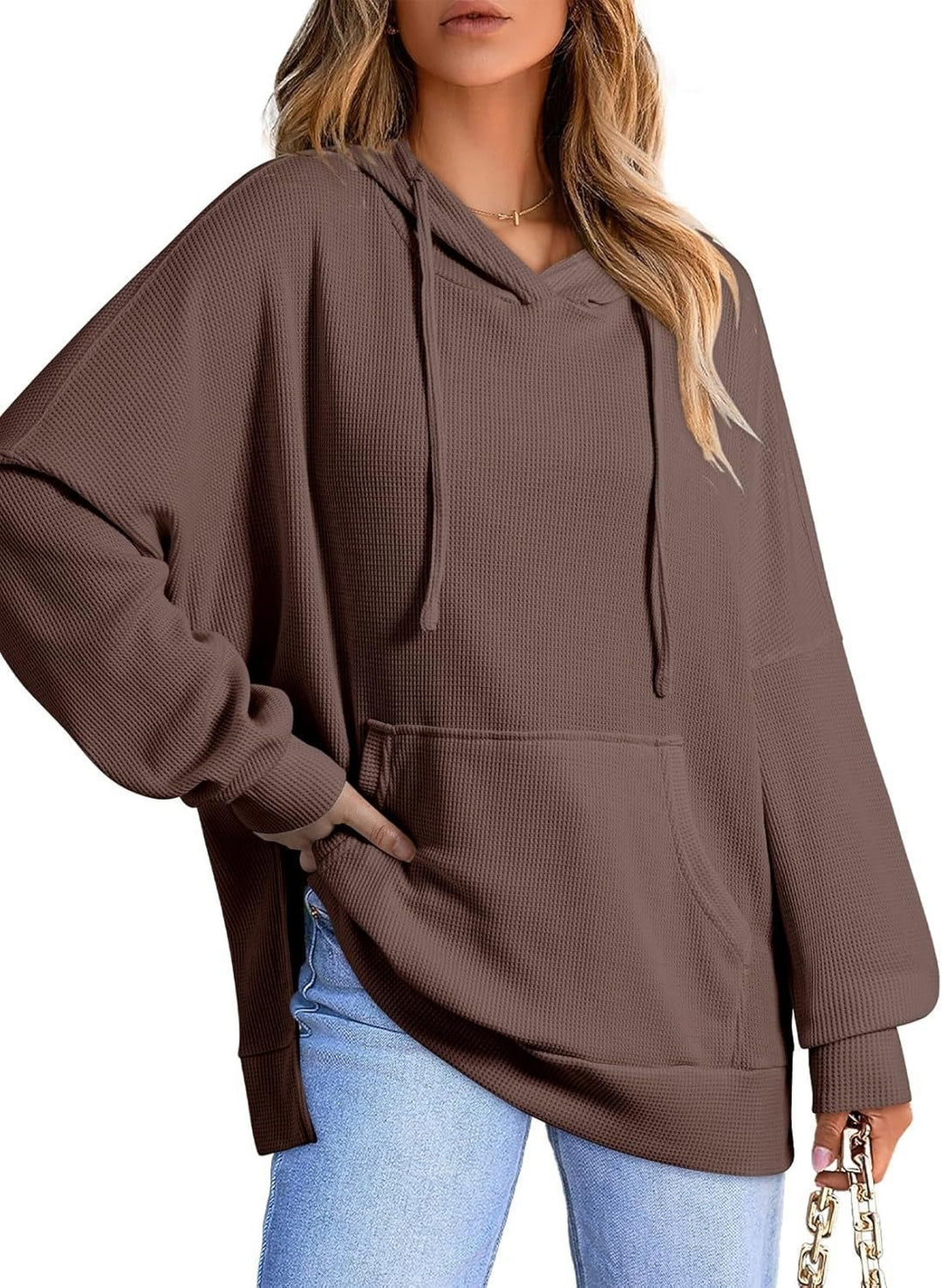 Damen oversized Kapuzenpullover aus Waffelpiqué Drune