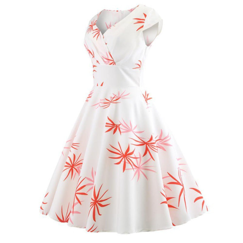 Damen Swingkleid mit elegantem Wickeldesign und floralen Akzenten Drune