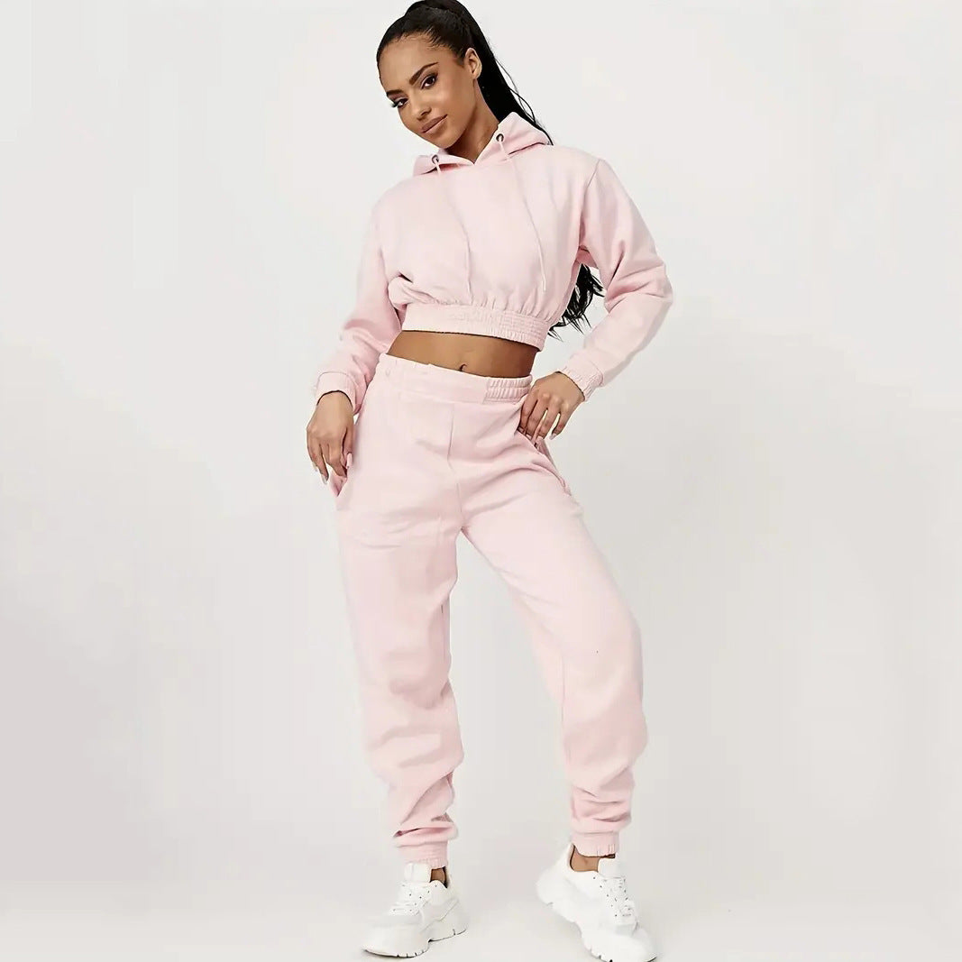 Damen lässiges Sweat-Set mit cropped Hoodie und bequemen Jogginghosen Drune