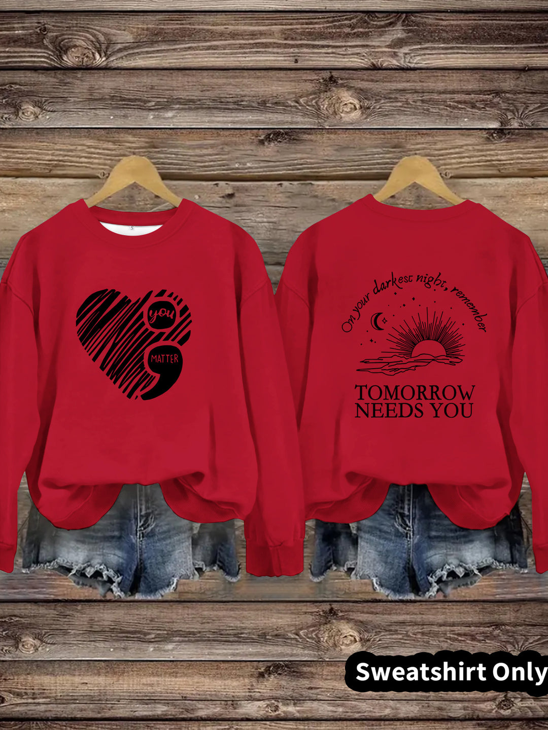 Damen Sweatshirt mit inspirierendem Aufdruck und grossem Herzmotiv Drune