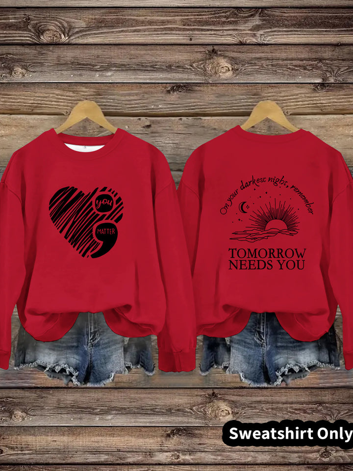 Damen Sweatshirt mit inspirierendem Aufdruck und grossem Herzmotiv Drune