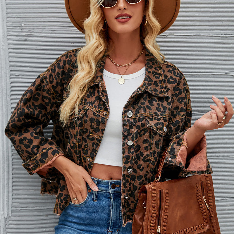 Damen Jeansjacke im Leopardenmuster Drune