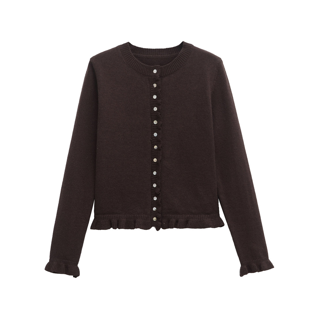 Femme Rüschensaum Knopfleiste Cardigan Drune