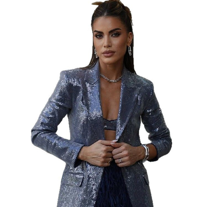 Damen eleganter Pailletten-Blazer mit stilvollem Schnitt Drune