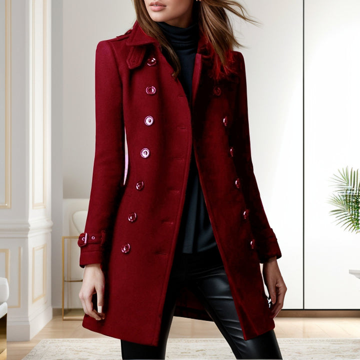 Damen eleganter Trenchcoat mit doppelter Knopfreihe und gewichtetem Kragen Drune